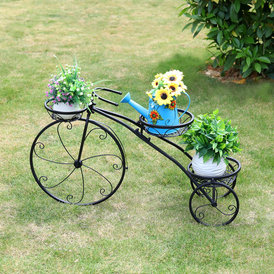 Tricycle Plant Stand Flower Pot Cart Bicycle Holder Rack for Home Garden Patio 3 Tiers Metal Assembly