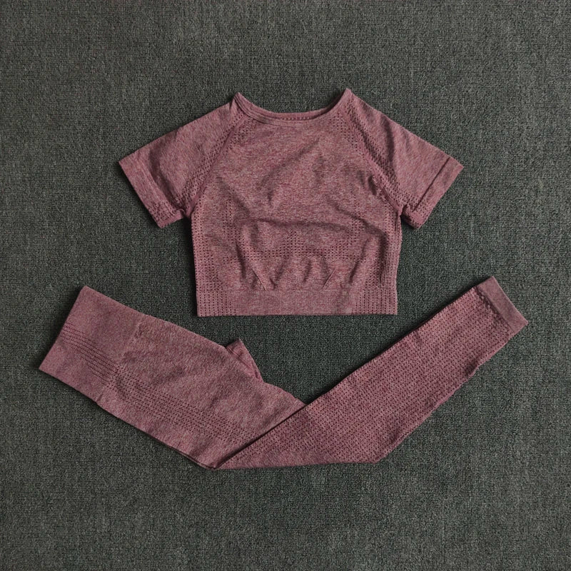 Wareballcn Seamless Yoga Set Crop Top High Waist Leggings