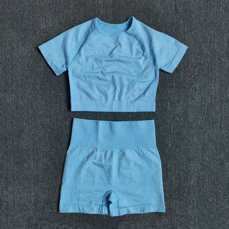 Wareballcn Seamless Yoga Set Crop Top High Waist Leggings