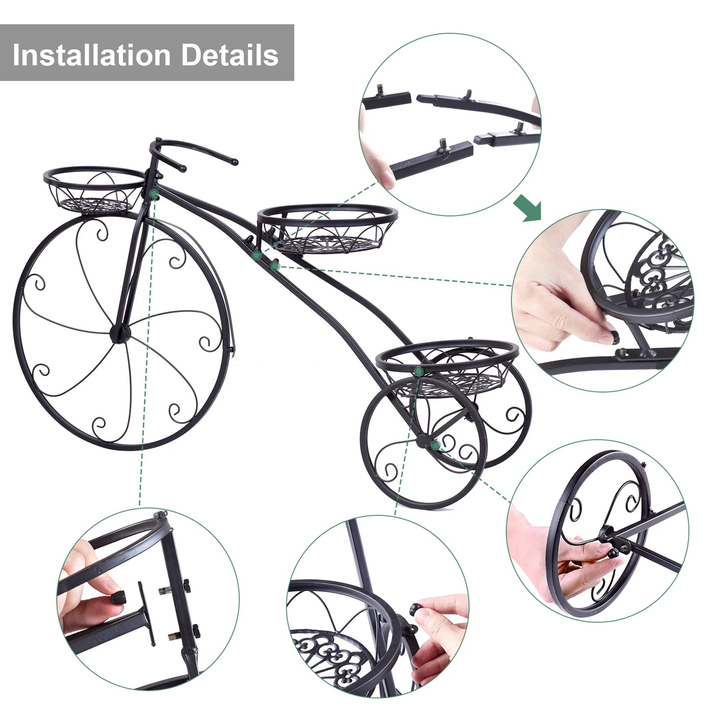 Tricycle Plant Stand Flower Pot Cart Bicycle Holder Rack for Home Garden Patio 3 Tiers Metal Assembly