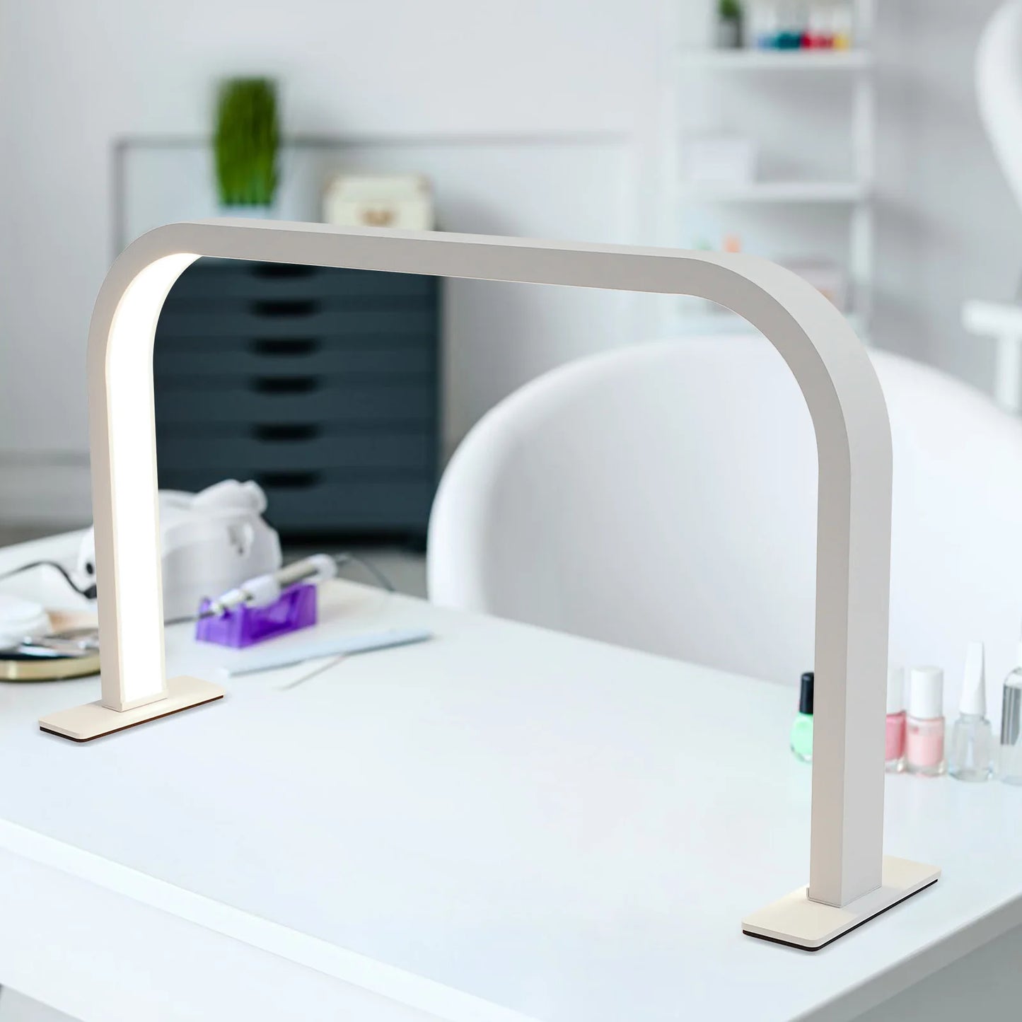 Adjustable Nail Desk Lamp 36W LED Task Light with 10 Brightness Levels Gooseneck 1600LM for Salon Home White Aluminum Body