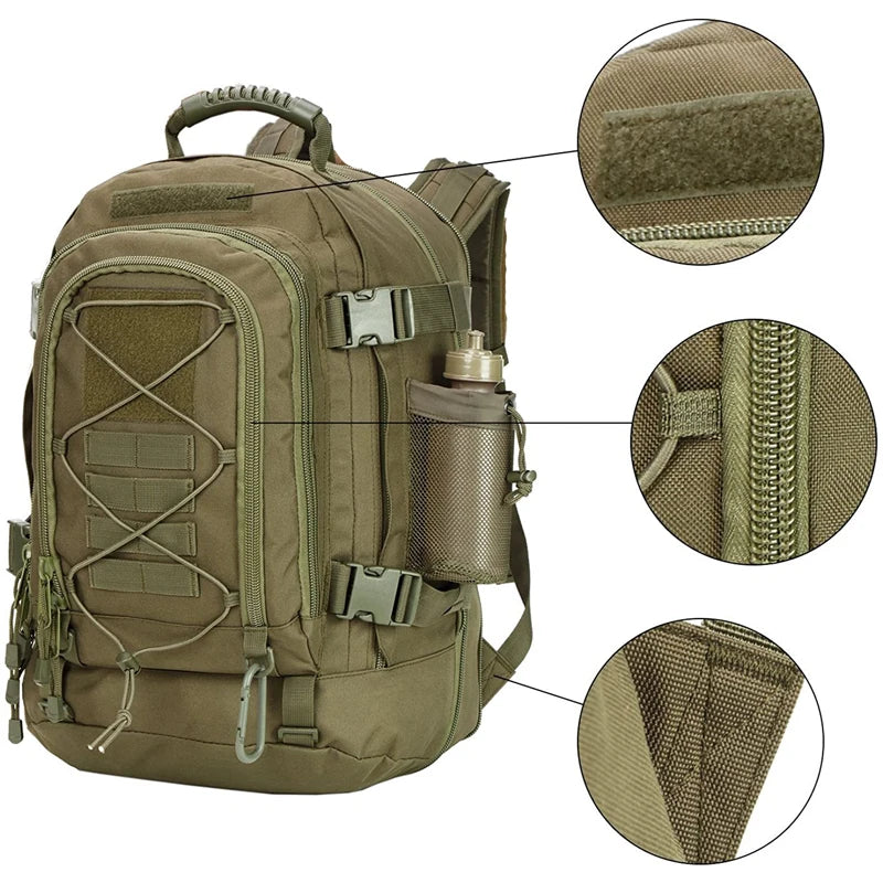 65L Outdoor Tactical Backpack for Men Large Capacity Military Hiking Bag Travel Camping Rucksack