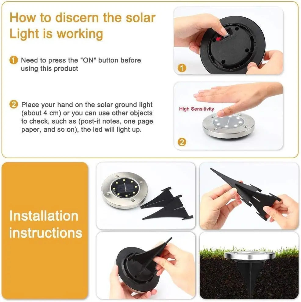4 or 8 Pieces Solar Lights Outdoor 8 LED Solar Landscape Lighting for Garden Yard Pathway Cool or Warm White