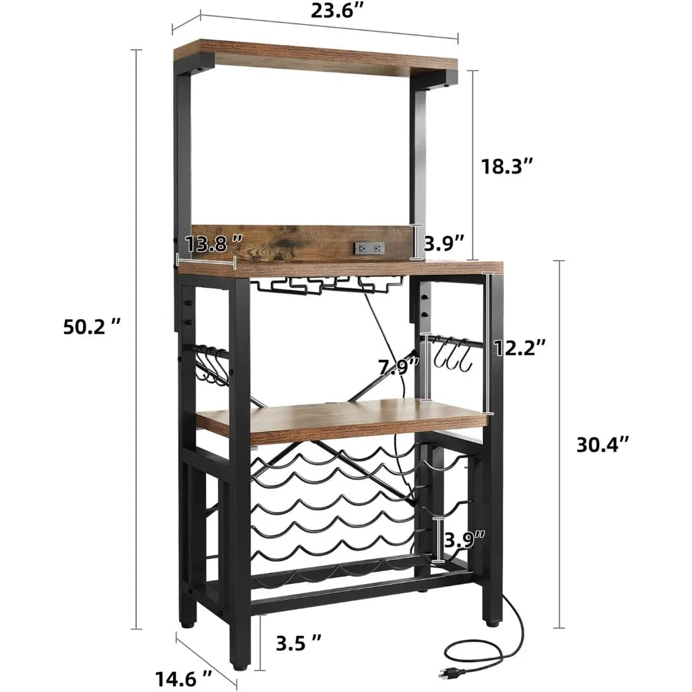 YITAHOME Kitchen Microwave Bakers Stand with Wine Rack, Wine Rack Freestanding Floor Small Storage Shelves for Liquor Bottle Glass