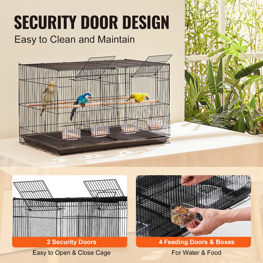 SucceBuy 30In Flight Bird Cage Stackable Divided Small Animal Cage for Kinds of Birds Pet Travel Birdcage with Handle and Perch.