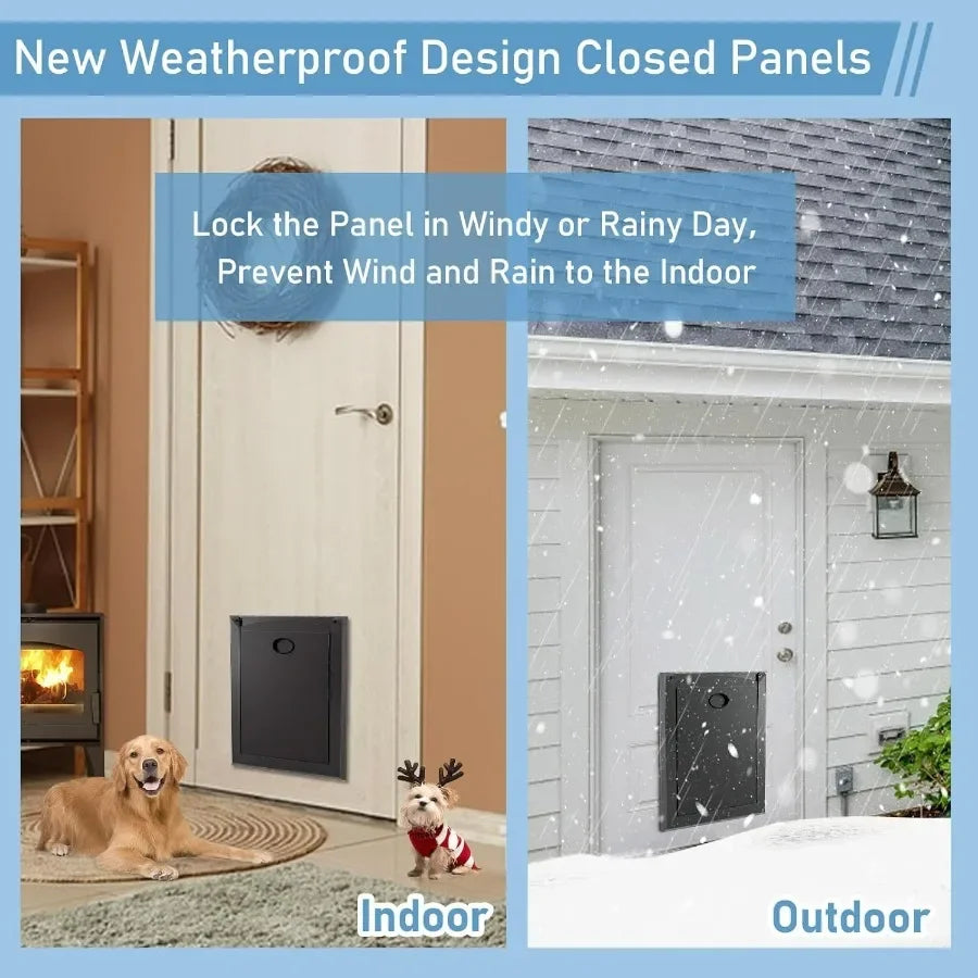 Heavy duty aluminum exterior dog door with strong double magnetic flaps designed for medium sized dogs up to 40 lbs.