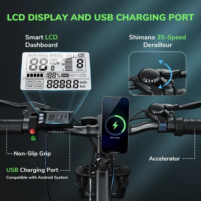 Hign Concerned M10 Electric Bike 500W 20 MPH 55 Mile Range