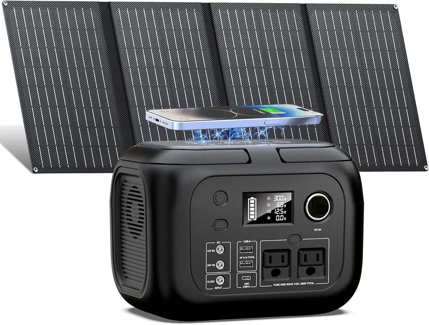 300W 260Wh Portable Power Station with Solar Panels 40W Solar Generator for Camping RV Travel
