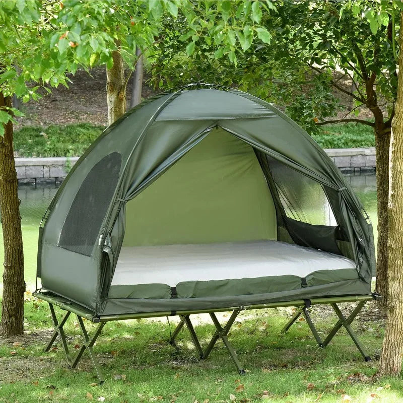 Outsunny 2 Person Foldable Camping Cot with Tent and Air Mattress