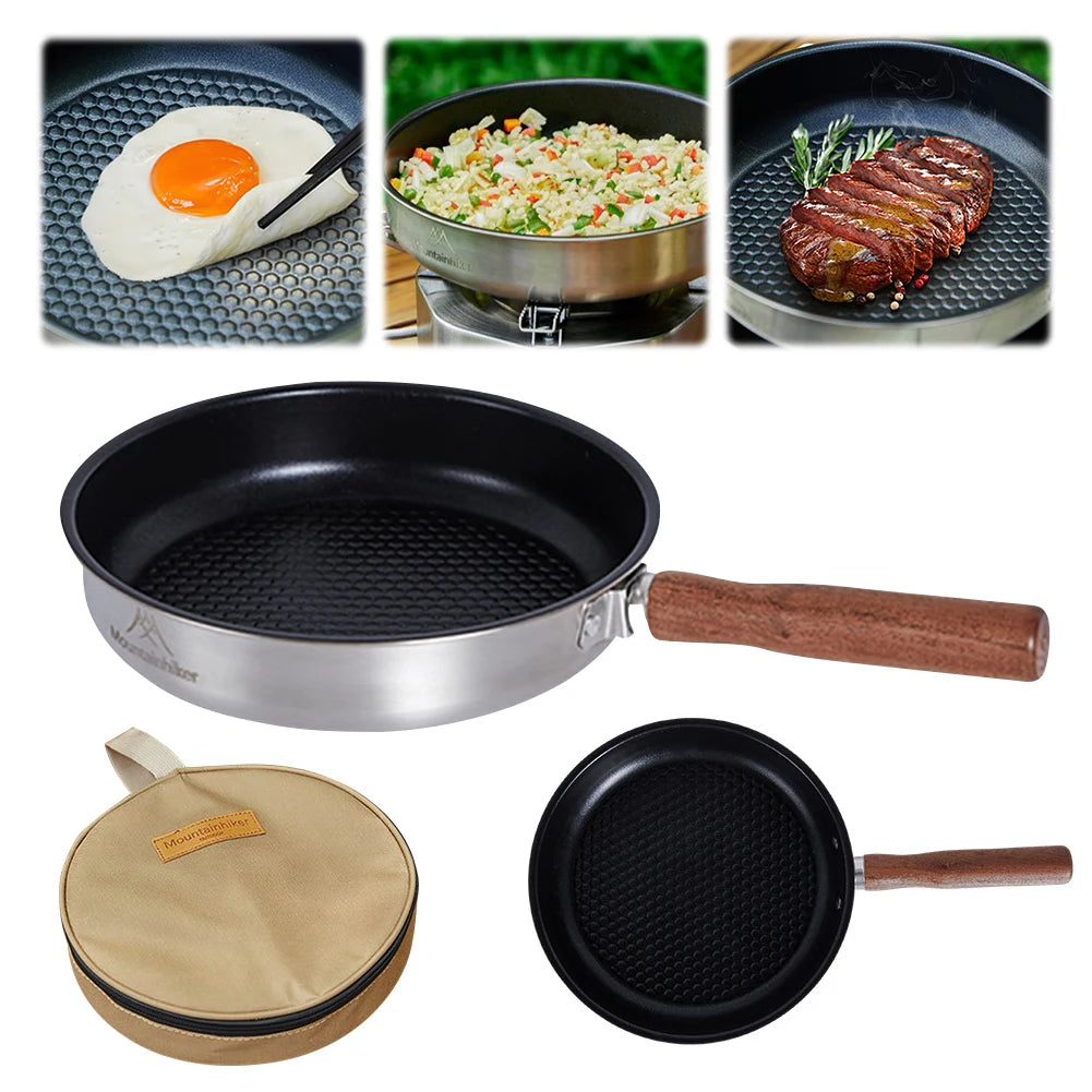 Outdoor Camping Frying Pan Nonstick Coating Breakfast Egg Pancake Pot Stainless Steel Portable Cooking Pan for Outdoor Hiking