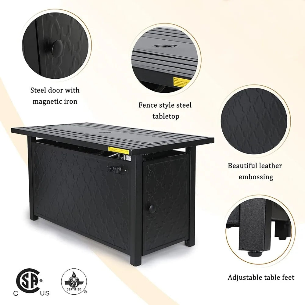 45 Inch Square Gas Fire Pit Table 50,000 BTU Outdoor Propane Fire Table for Patio Garden Camping - Modern Heating Fire Pit