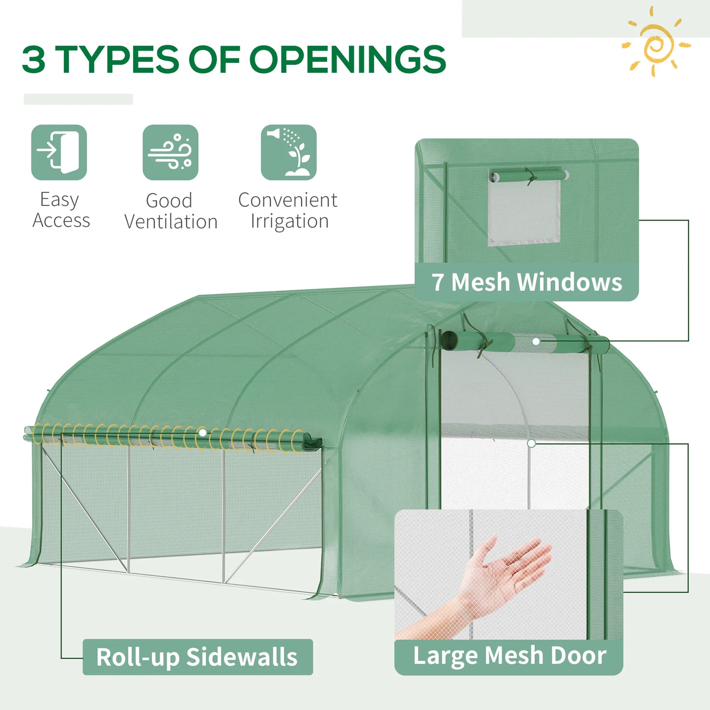 Outsunny Tunnel Greenhouse Portable Waterproof Mesh Door
