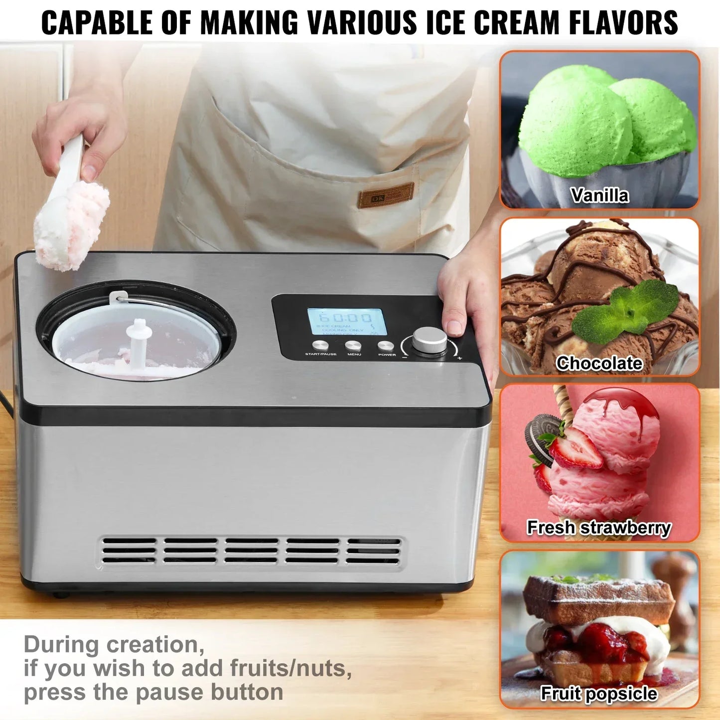 VEVOR Automatic Ice Cream Maker with Built-in Compressor