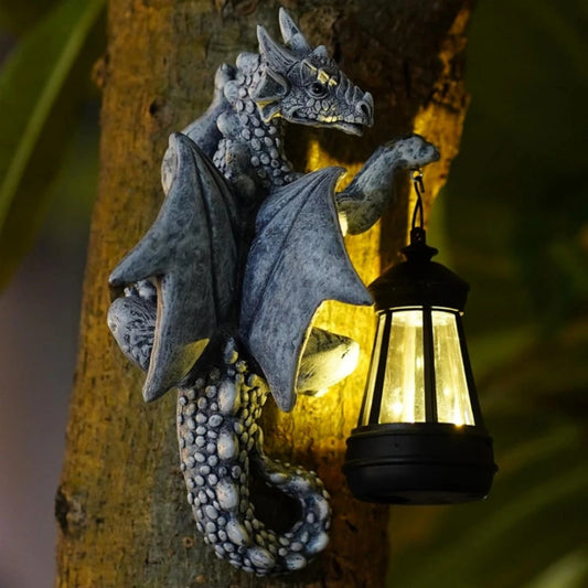 Dragon Tree Hugger Solar Lantern Garden Statue Resin Dragon Decor for Outdoor Yard Gift