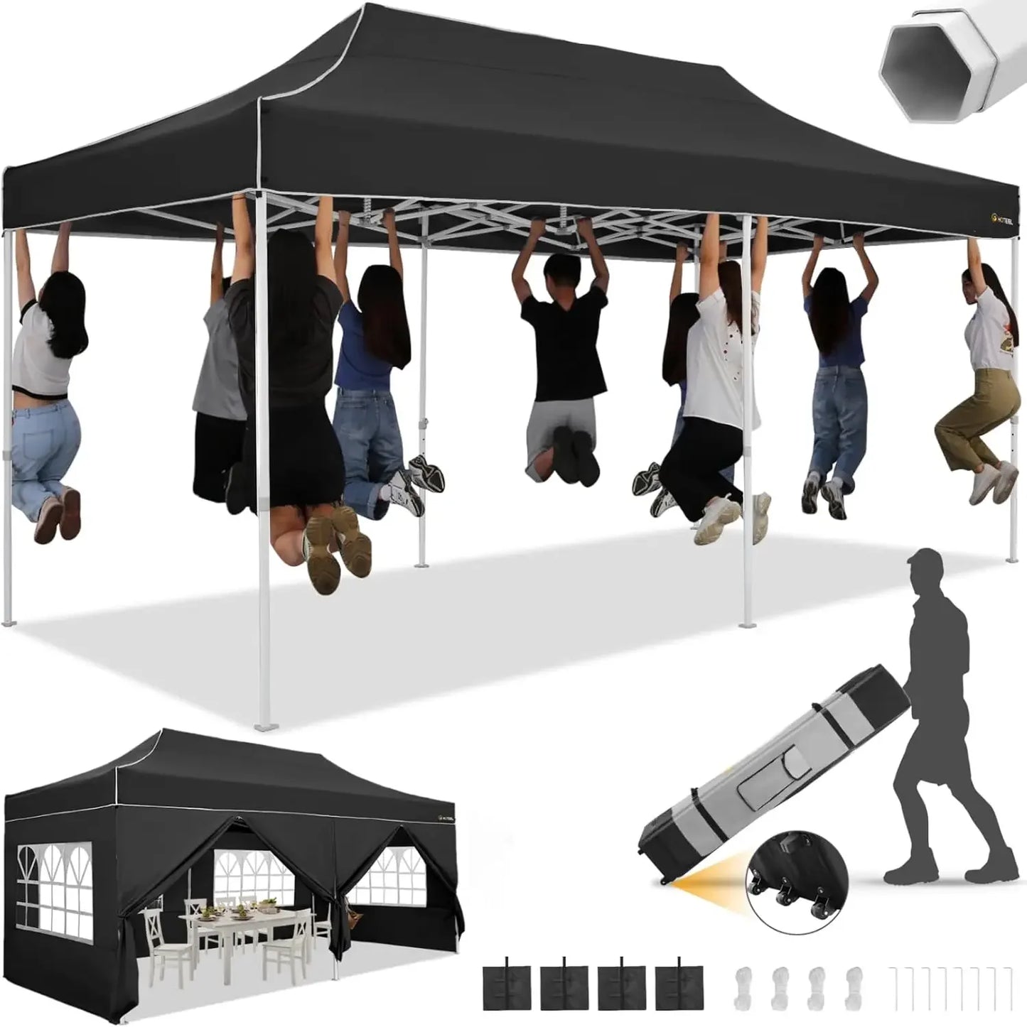 10x20 Heavy Duty Pop up Canopy Tent with Sidewalls for Outdoor Parties Events Wedding Commercial Use with Roller