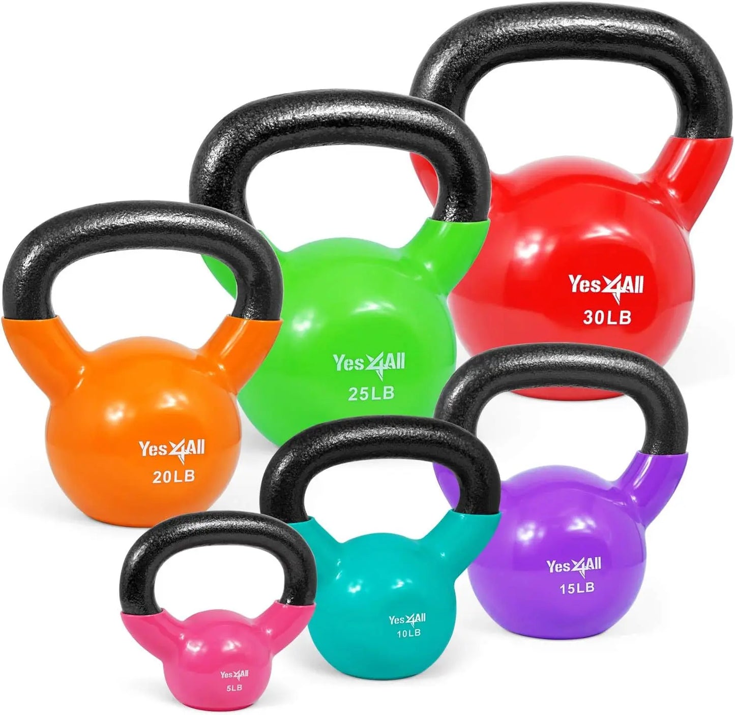 Kettlebell Set Vinyl Coated Weights Combo for Full Body Workout Push Up and Grip Strength Training Multicolor