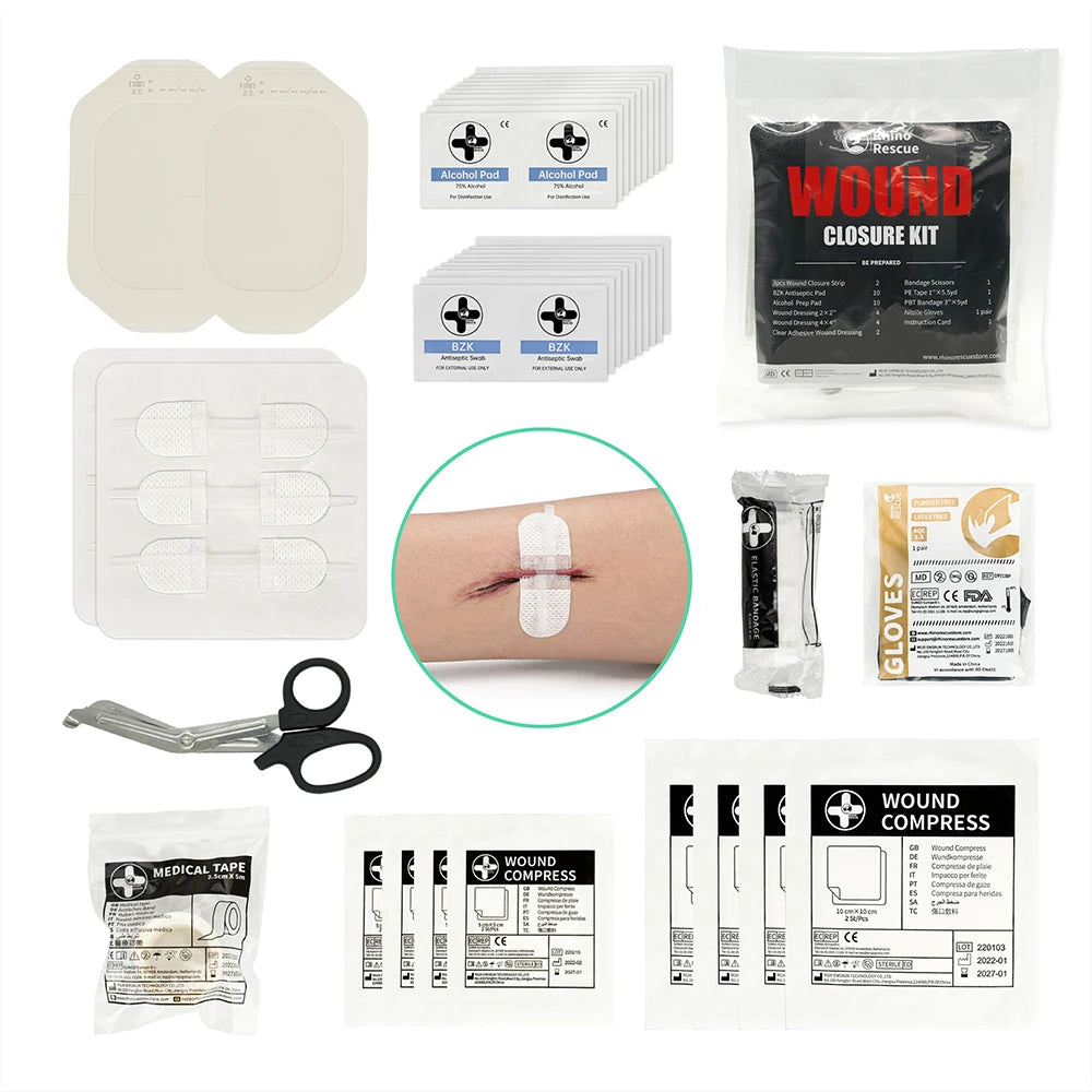 RHINO RESCUE Zip Stitch 6pcs with Wound Dresssings, Wound Closure Strips, Zipstitch Laceration Closure Kit for Cut Care Band-aid