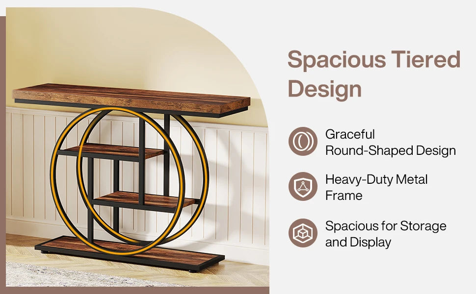 Tribesigns 4 Tier Console Table Industrial Sofa Table for Living Room Foyer Hallway Entrance 41.3 Inch Metal Rectangle Sofa Table