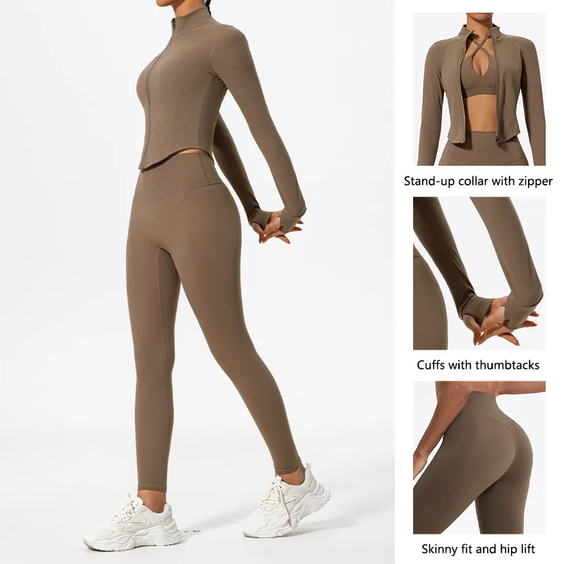 Hearuisavy Ultra Soft Long Sleeve Gym Set Women Quick Dry