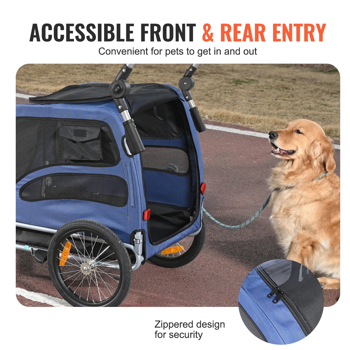 SucceBuy 100 lbs Dog Bike Trailer 2-in-1 Pet Stroller Cart Bicycle Carrier with Wheels Coupler Reflectors Flag for Dogs Travel
