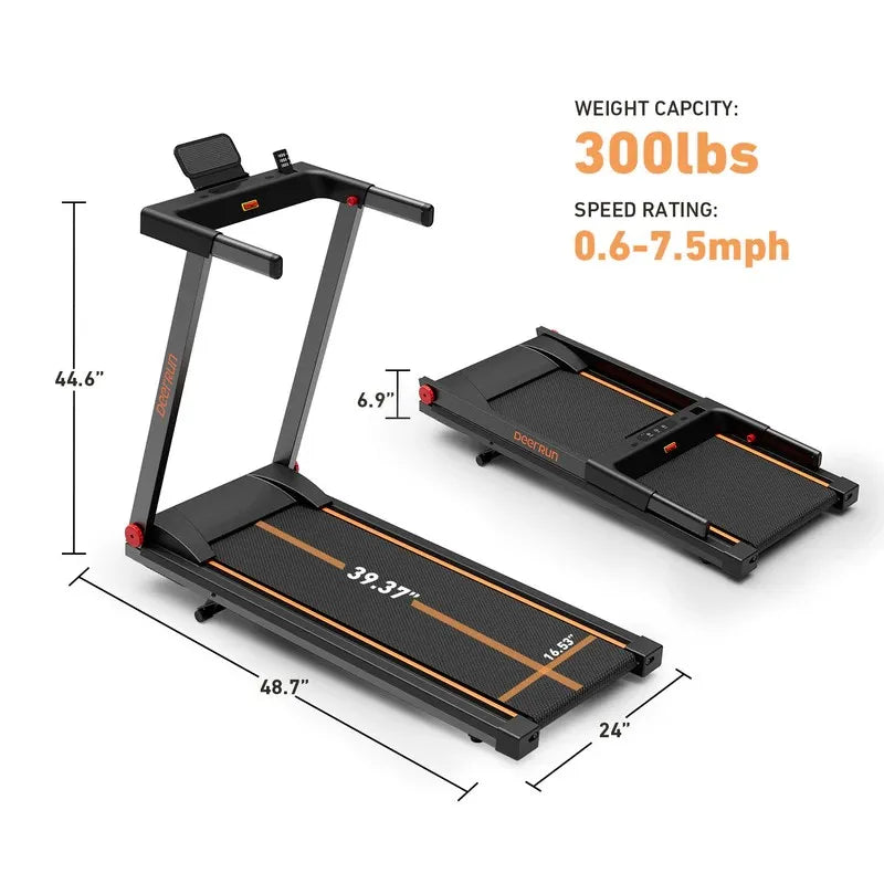 Deerrun 3.0HP Folding Treadmill 7.5 MPH Incline Home Use Heart Rate Test Multifunctional Small Space Friendly with Handles