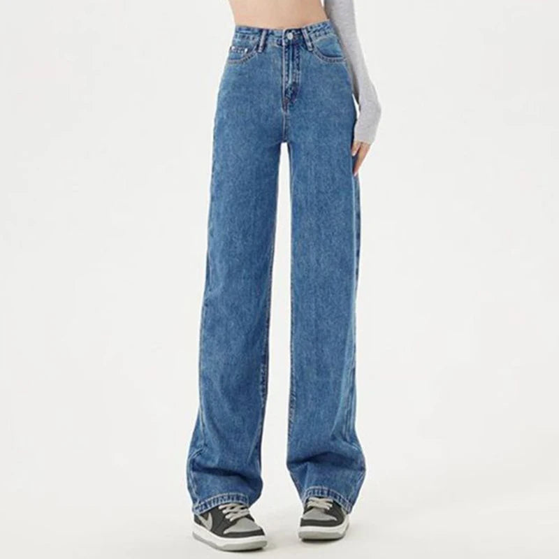 2024 Women High Waist Oversized Loose Mom Jeans Lady Streetwear Denim Y2k Straight Leg Pants Girls Blue Baggy Wide Leg Trousers