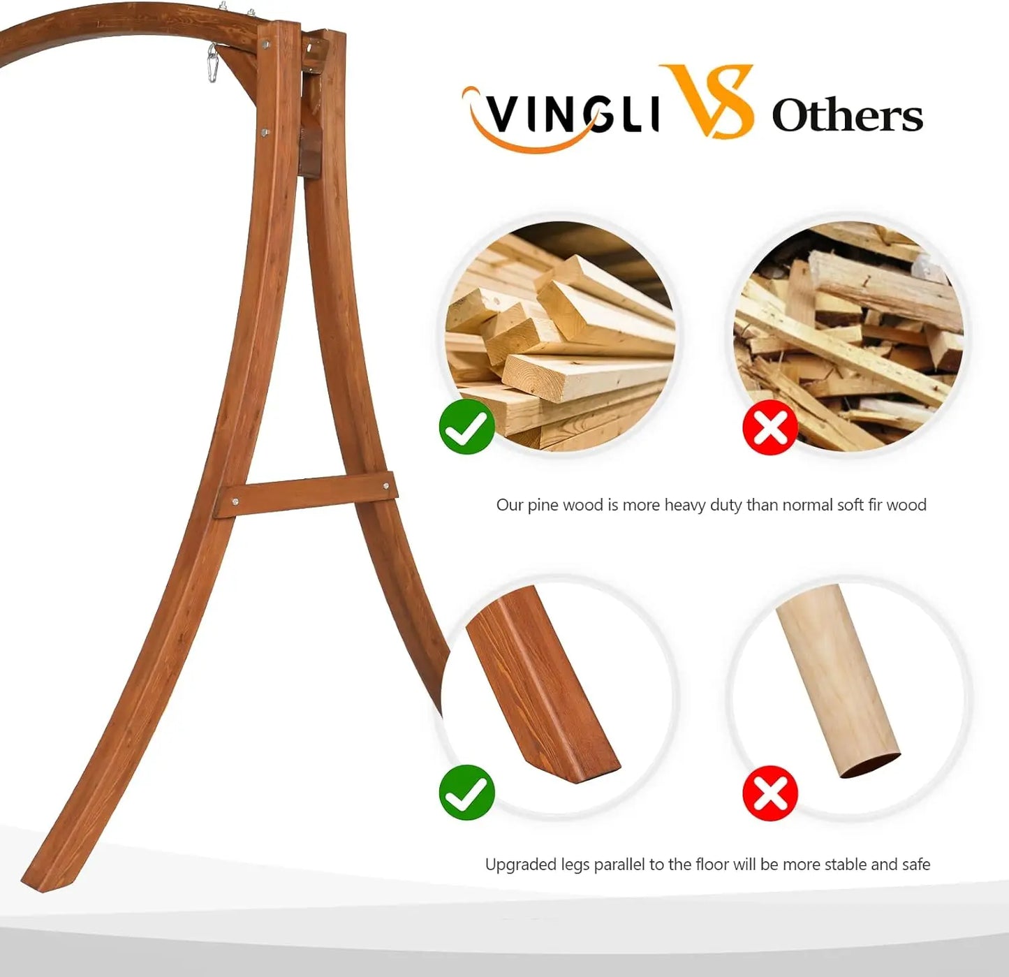 XMSJHign-concerned Heavy Duty Wooden Swing Frame 1000 Lbs