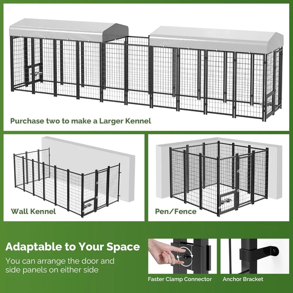 Outdoor Dog Kennel Outside Run with Doggy Door Roof 8x4x6