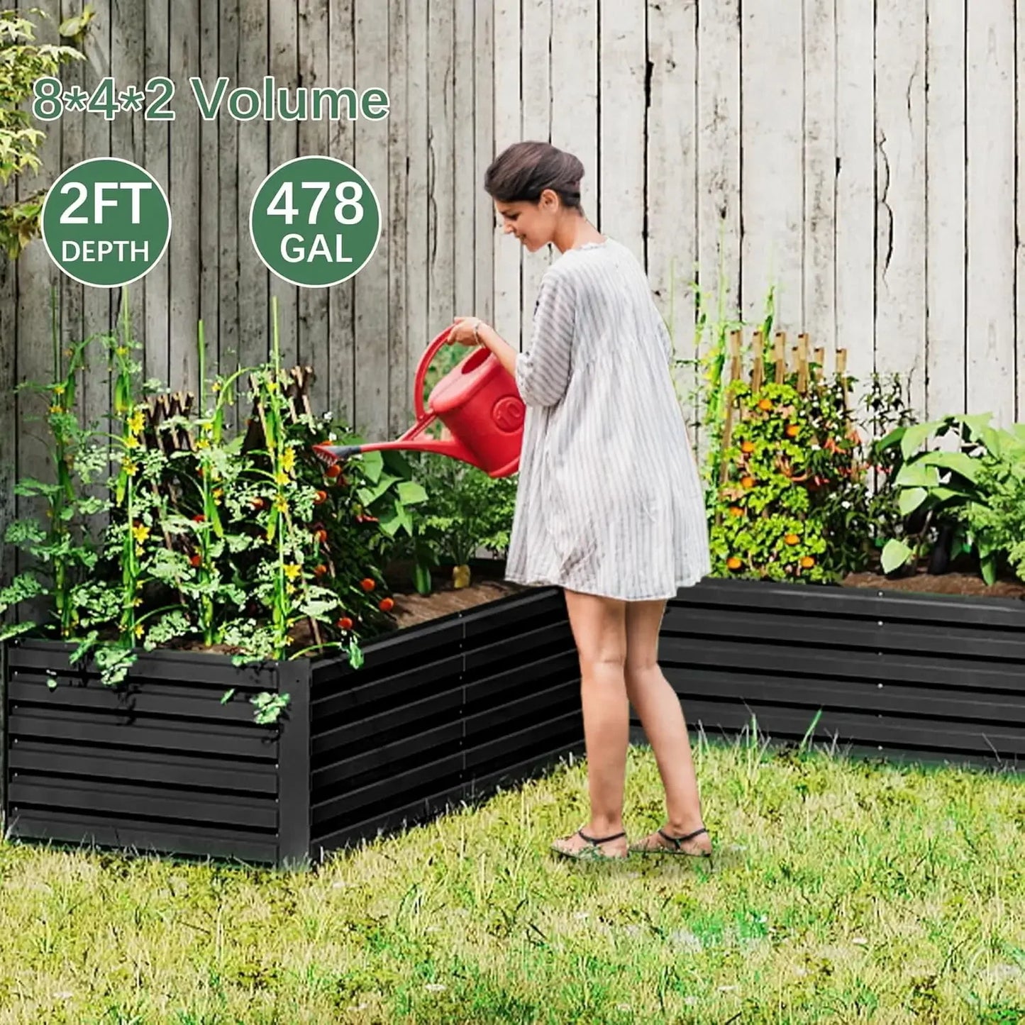 4pcs 8x4x2ft Galvanized Raised Garden Bed Deep Root Planter