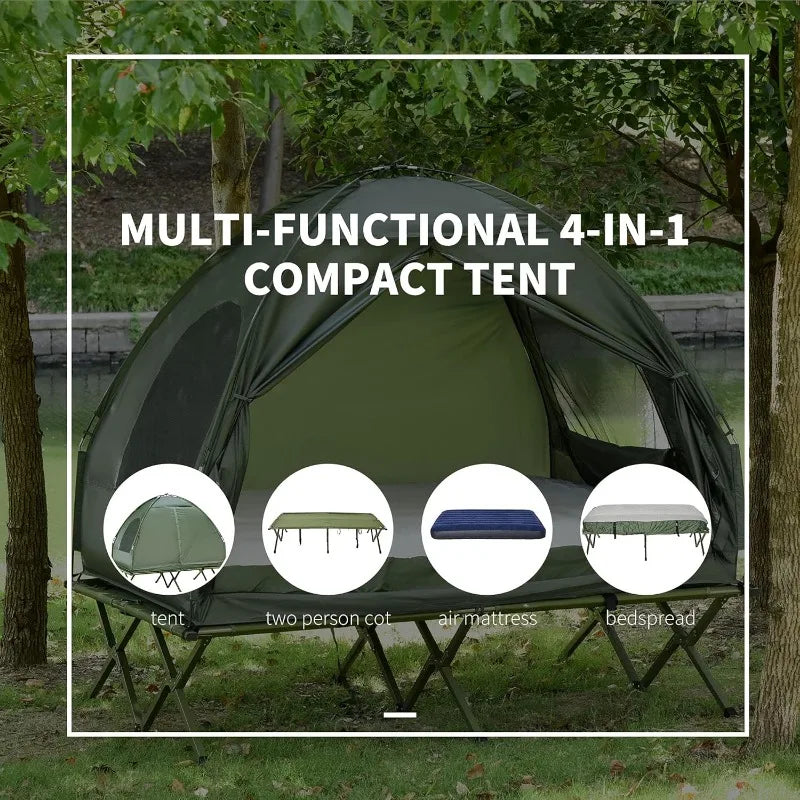 Outsunny 2 Person Foldable Camping Cot with Tent and Air Mattress