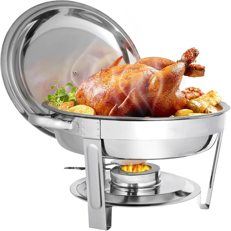 round Chafing Dish Warmer Container Set with Stainless Steel Lid for Party Catering Hotel Buffet Food Warm Pan 1/2/4/6 Pack Options