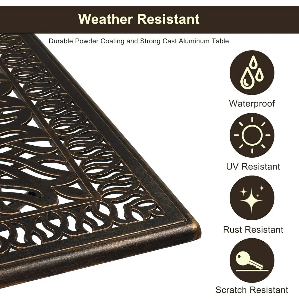 5Pcs Cast Aluminium Patio Dining Set with 4 Chairs And 1 Umbrella Table Modern Outdoor Garden Furniture round Shape for Yard