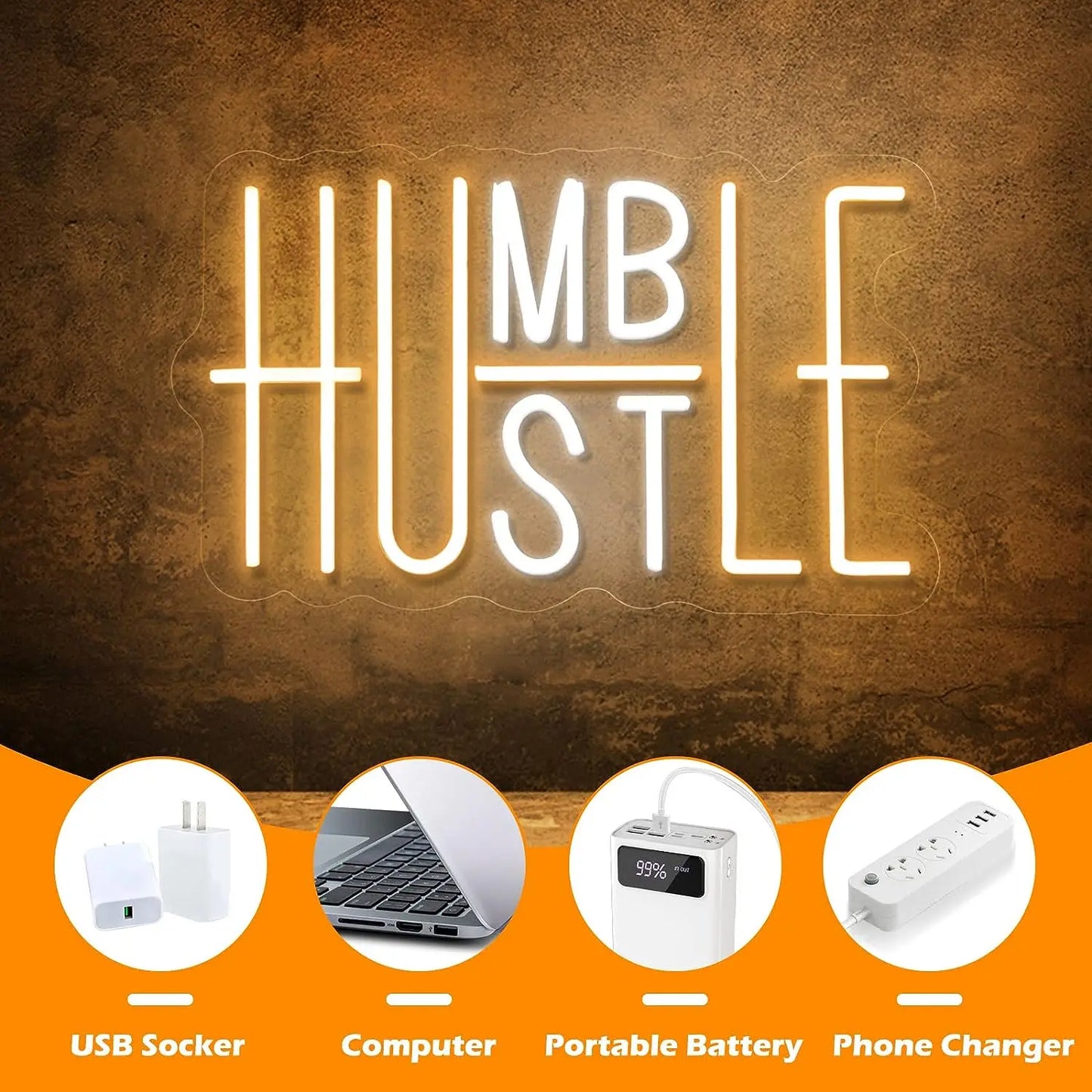 Hign Concerned Humble Hustle LED Neon Sign Wall Decor