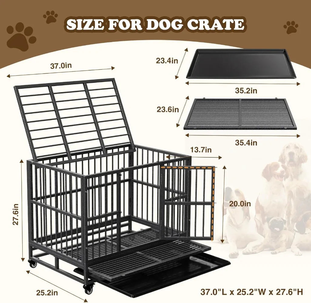 Dog Crate with Removable Tray Indestructible Steel Kennel