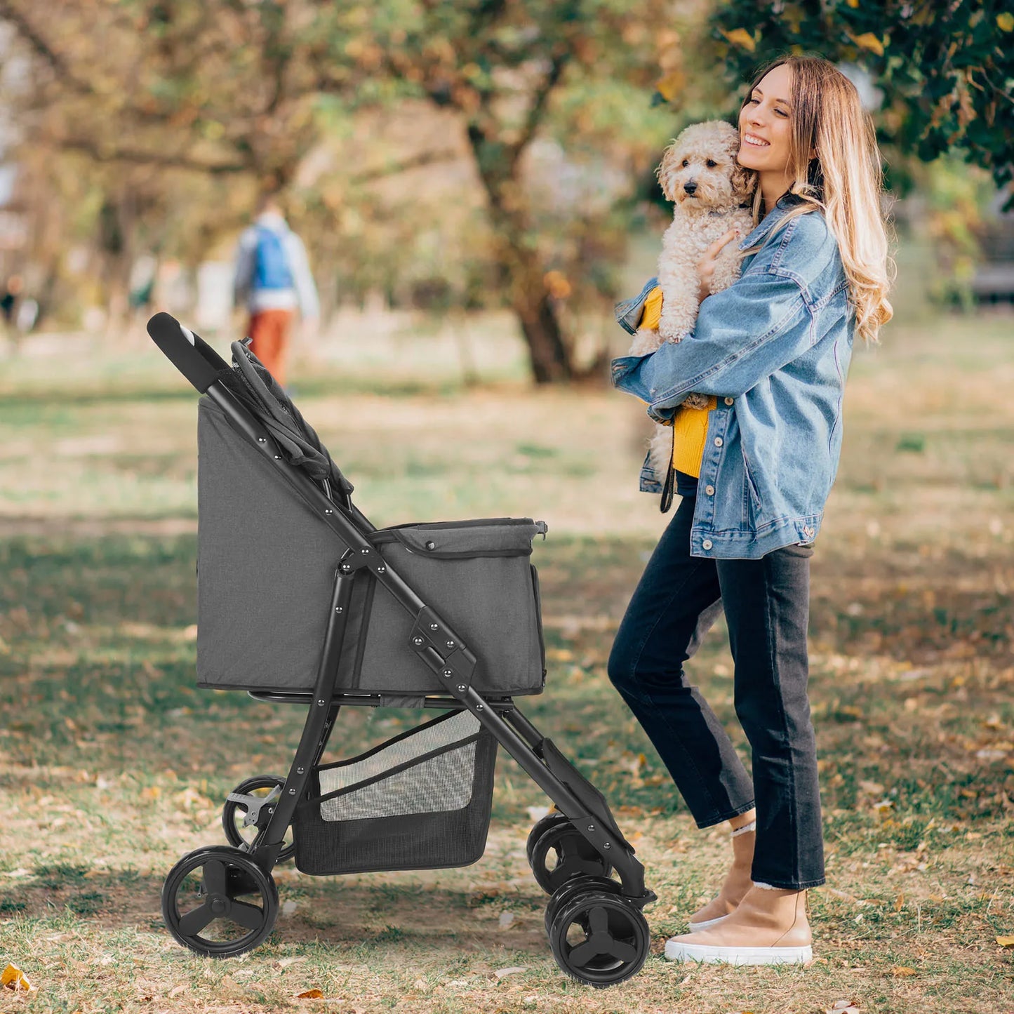 Wedyvko Pet Stroller 360 Rotate Wheels Dog Carrier with Brakes And Basket for Small to Medium Sized Dogs Breathable Metal Frame