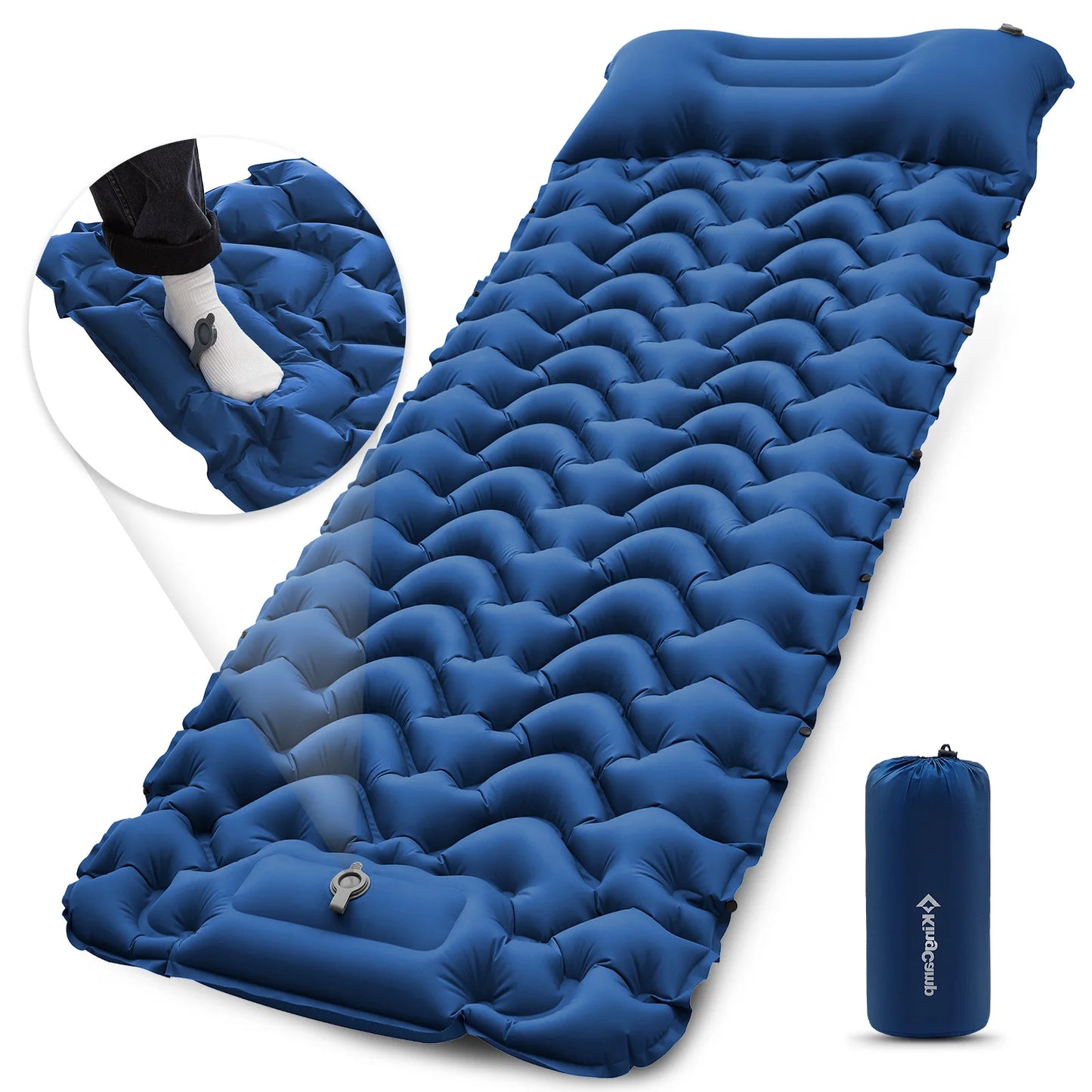 KingCamp Ultralight Self-Inflating Sleeping Pad with Built-In Foot Pump And Pillow for Hiking Traveling Air Mattress