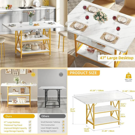 dwvo dining room table 47 inch rectangle dining table for 4 people modern kitchen table white marble