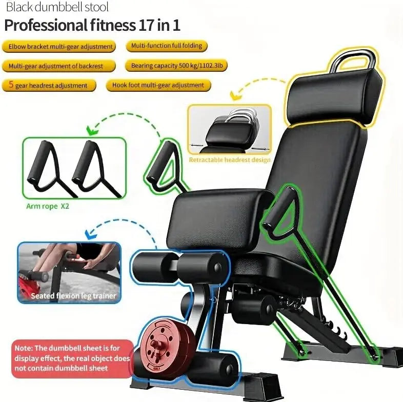 Adjustable 17 in 1 Multifunctional Dumbbell Stool Sit Up Bench with Foldable Backrest 500kg Capacity Home Gym Equipment