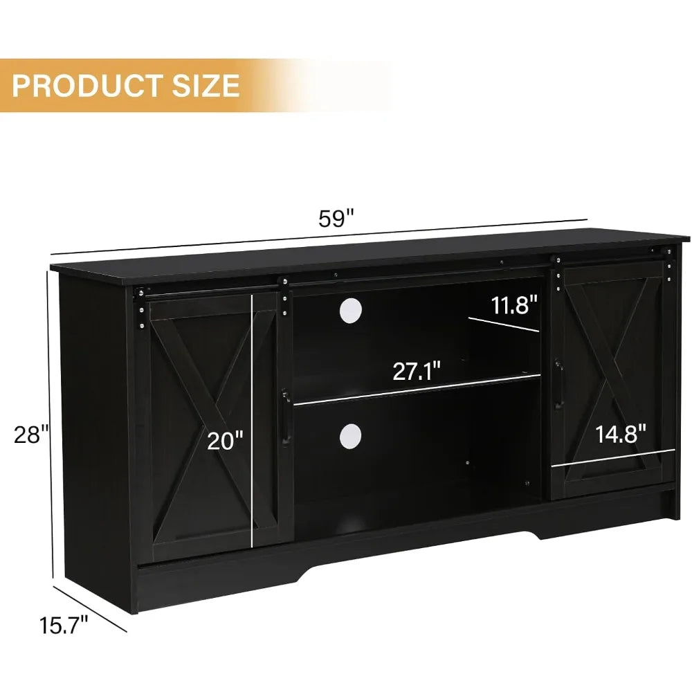 Buffet Cabinet with Storage, 59" Kitchen Storage with Barn Doors