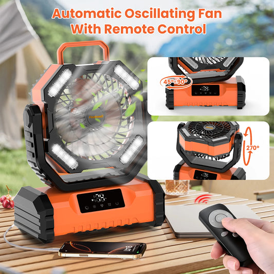 2025 New 20000mAh LED Camping Fan Portable Touch Control 5 Speed USB Rechargeable Outdoor Accessory Long Battery Life