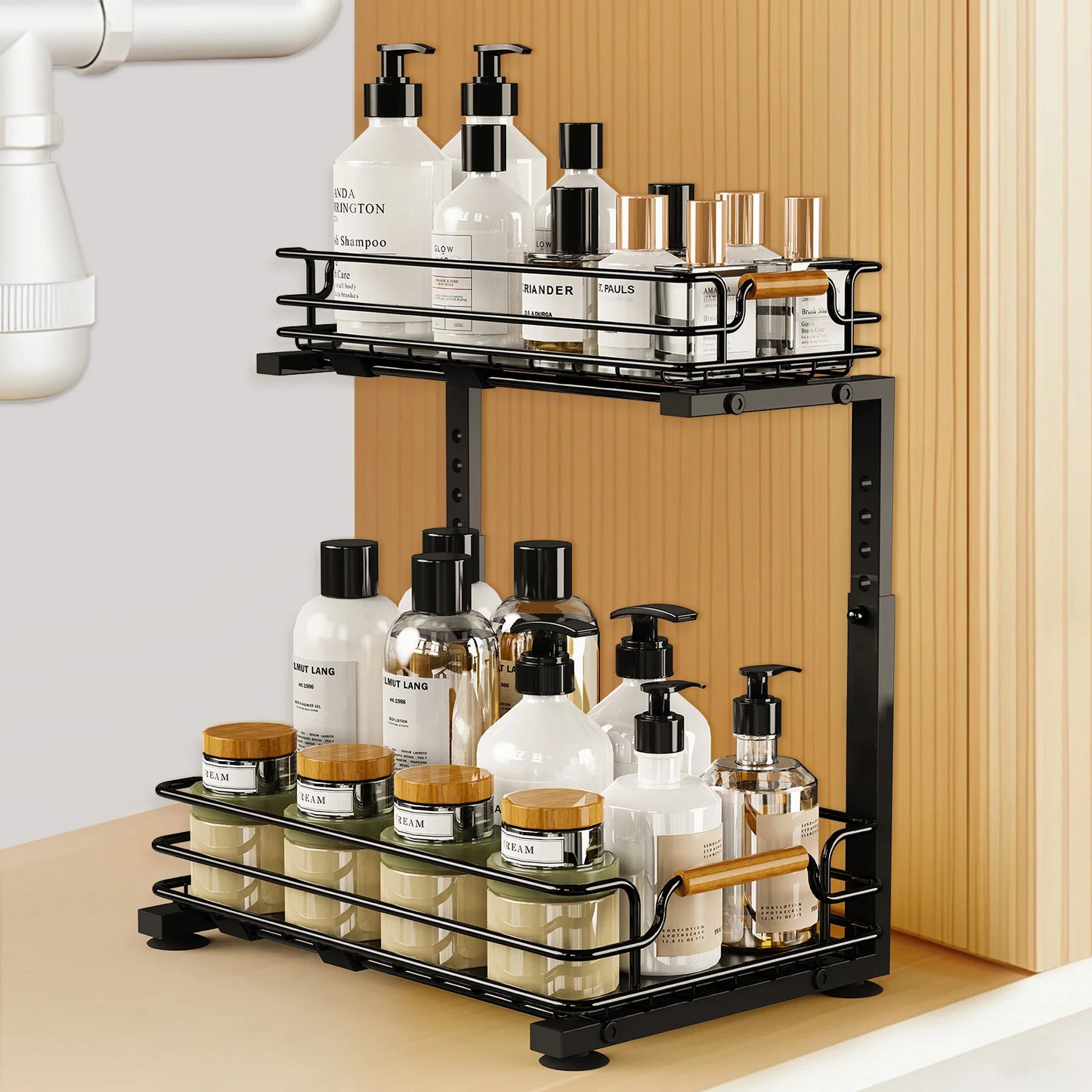 2 Tier Under Sink Organizer Kitchen Metal Sliding Drawer Height  Adjustable Cabinet Organizer Kitchen Organizer