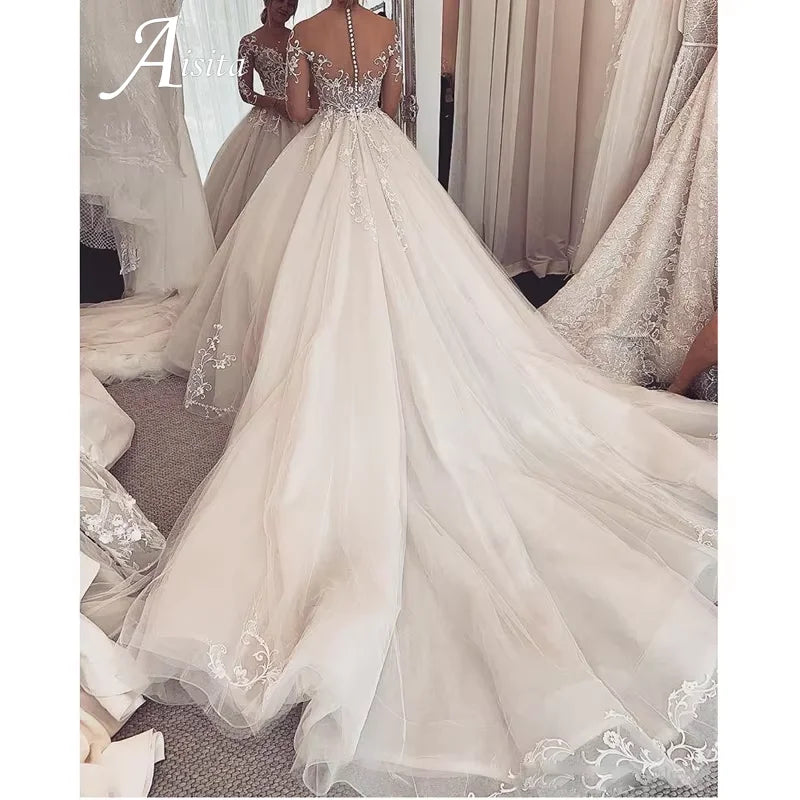 Customized O-Neck Lace Wedding Dress Lace Long Sleeves 2025 Princess Wedding Gown Illusion Bride Gowns A-Line robe de mariee