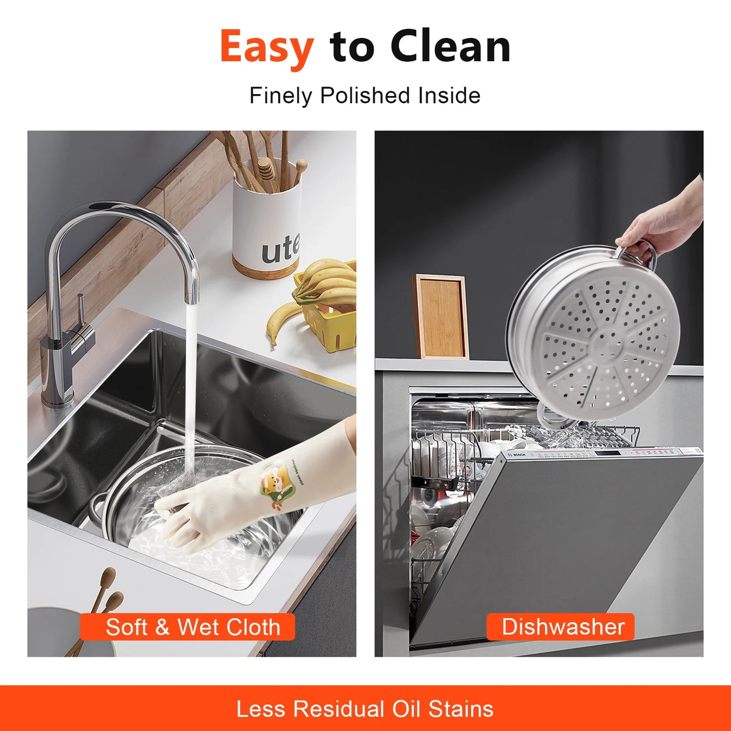 3 Tier Stainless Steel Steamer 28cm Overlapping Kitchen Soup Cooker Set with Glass Lid Silver