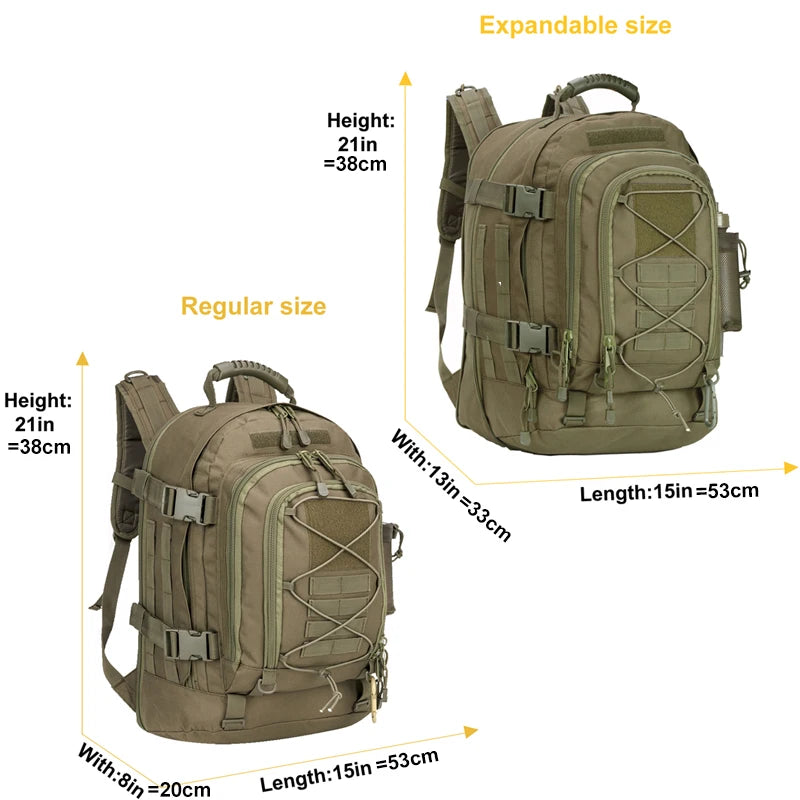 65L Outdoor Tactical Backpack for Men Large Capacity Military Hiking Bag Travel Camping Rucksack