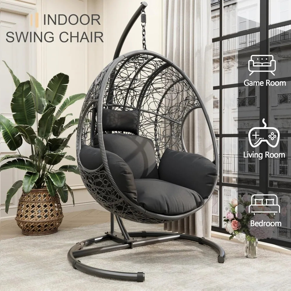 XMSJ Wicker Egg Chair Swing With Stand 400 Lb Capacity