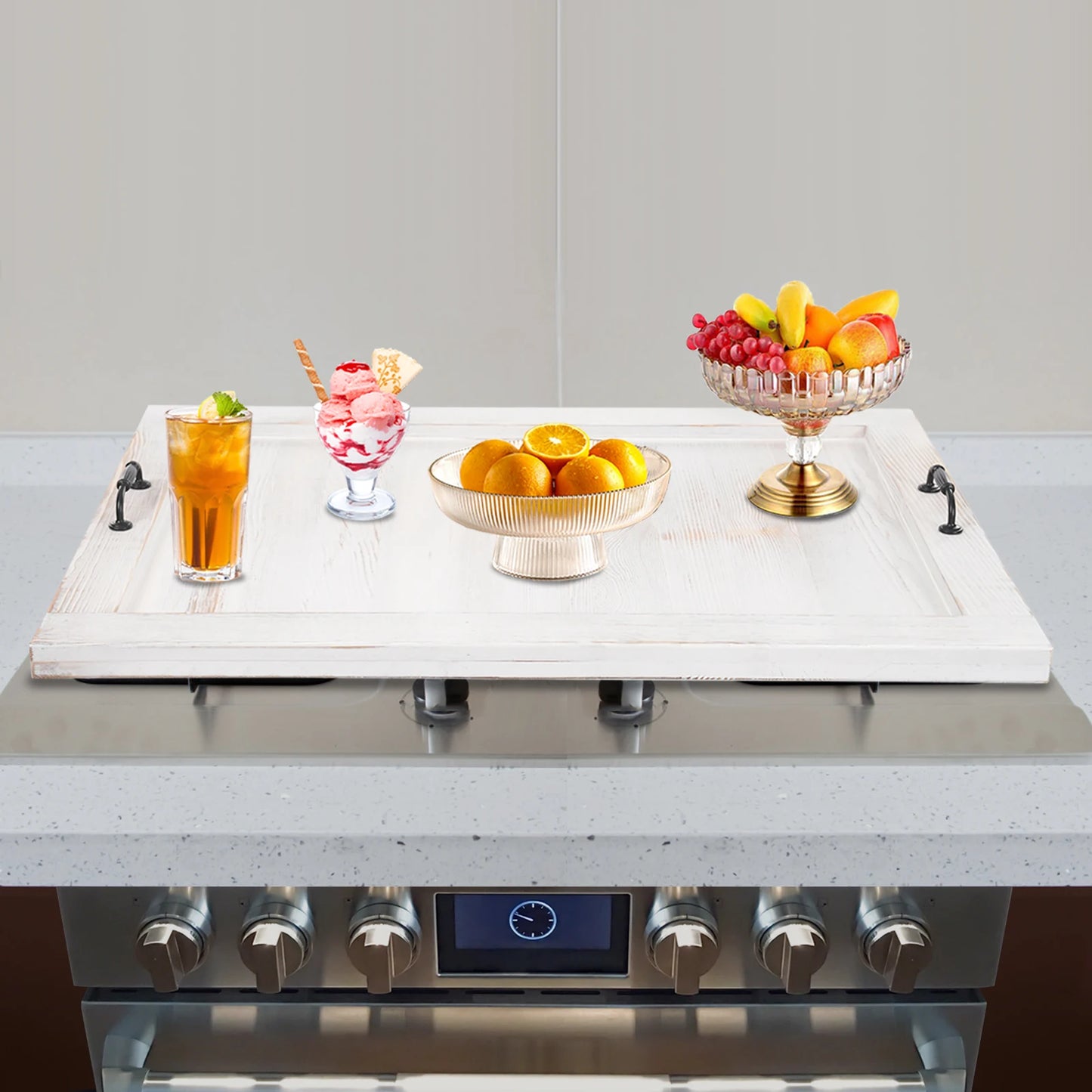 Noodle Board Stovetop Cover Kitchen Serving Tray with Handles 44lbs Load Capacity Countertop Protector Modern Style Wood Tray