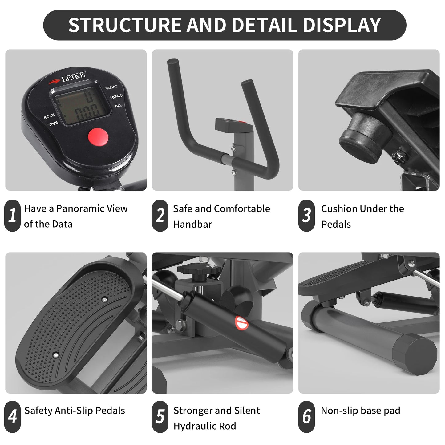Leikefitness Premium Twist Stair Stepper Resistance Monitor