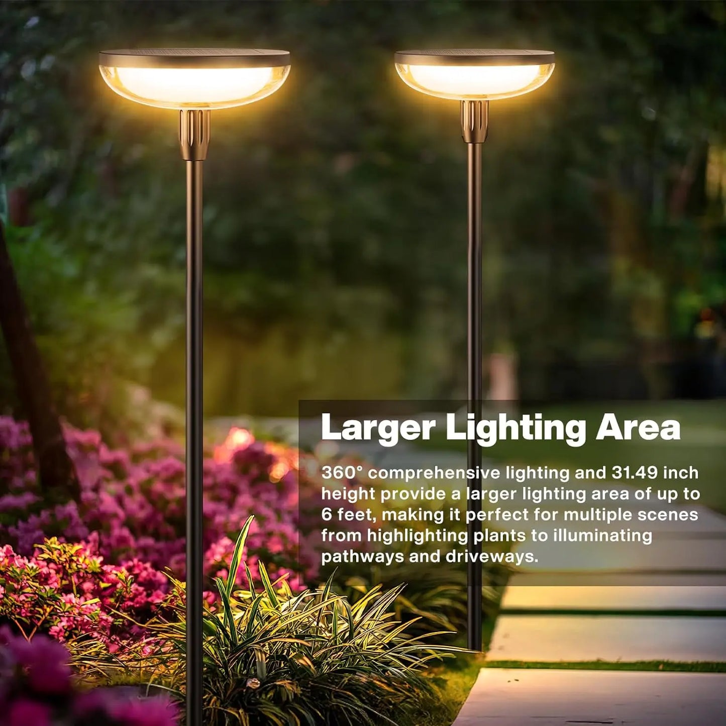 6 Pack Solar Garden Path Lights 40 Lumens 14 Hours 31 Inch Tall Auto On Off for Yard Patio Path Lawn
