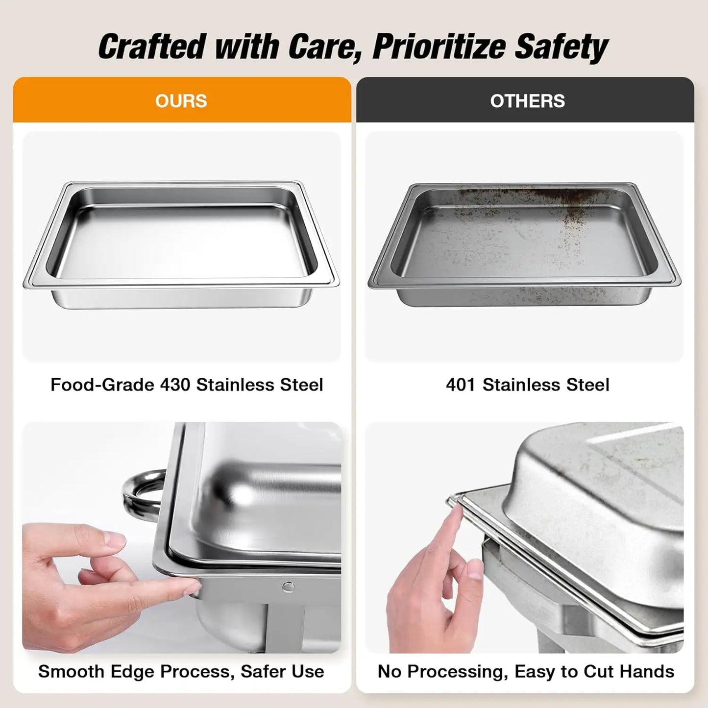 8QT Chafing Dish Buffet Set Stainless Steel Food Warmer Kit with Lids & Holders 2/4/6 Pack for Restaurant Catering Parties Weddings