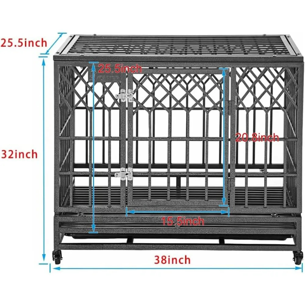 Heavy Duty Metal Dog Cage Large Kennel Crate with Three Doors Four Wheels 38 Inch Y-Shaped Pet Playpen by DAFIFY
